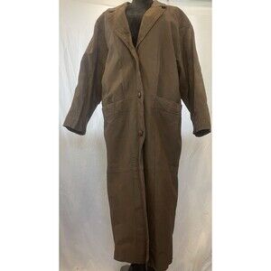 Vintage 70s 80s Women's Brown Leather Trench Coat Suede Accents Western Cowboy L